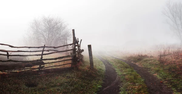 Ländliche Landschaft mit Straße und Zaun — Stockfoto