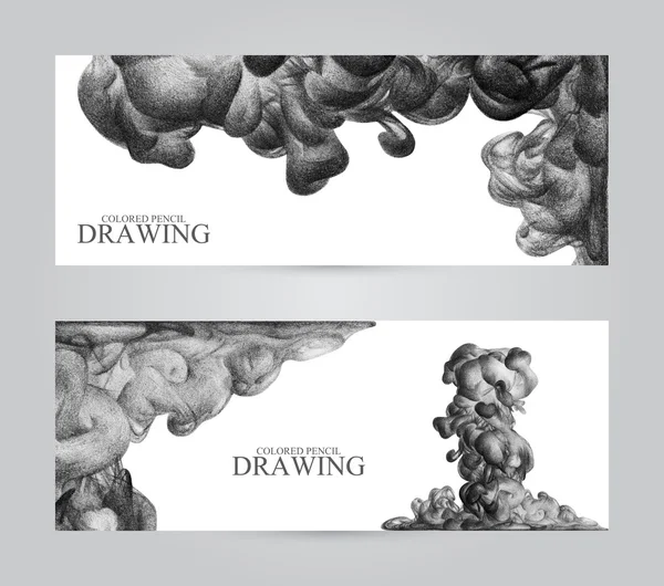 Bannery s abstraktní oblak inkoustu ručně nakreslen barevnými pe — Stock fotografie