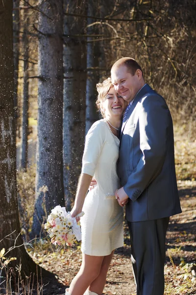 Felices recién casados abrazan — Foto de Stock