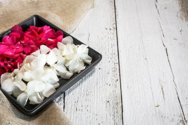 Kırmızı çiçek yaprakları ve beyaz harika aroması