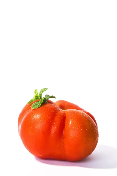 Rote Tomate isoliert auf weißem Hintergrund. — Stockfoto
