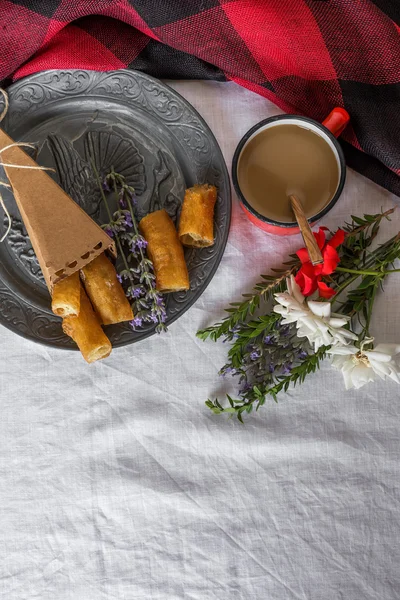 Churros con café con leche — Foto de Stock