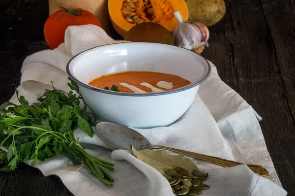 Гарбузовий суп для вечірки на Хелловін — стокове фото