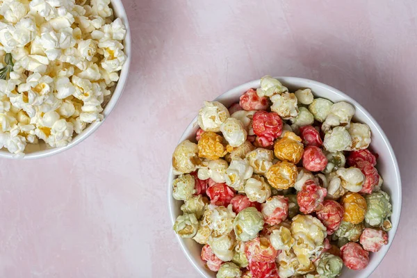 Homemade Colored Popcorn Colored Backgrounds High Contrast Light Snack Concept — Stock Photo, Image