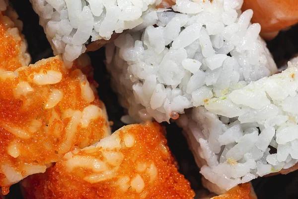 Japońska Koncepcja Jedzenia Różne Sushi Zabrać Box Delivery Sea Żywności — Zdjęcie stockowe