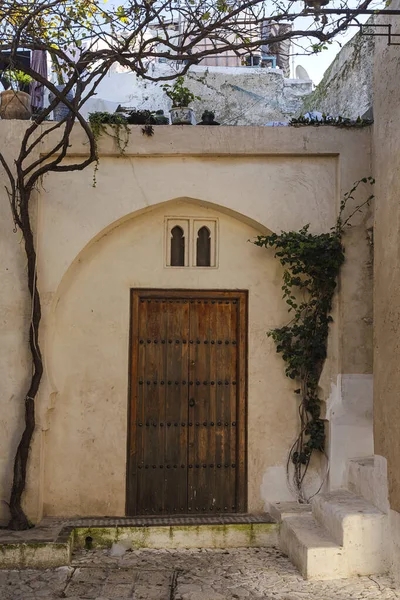 Detalles Arquitectura Árabe Antigua Medina Tánger Marruecos Ventanas Puertas Casas — Foto de Stock