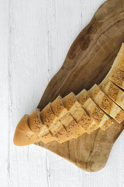 Yukardan Yapımı Doğal Ekmek Dilimleri Düz Yatıyordu Üst Görünüm — Stok fotoğraf