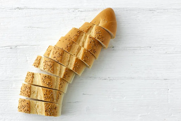 Scheiben Hausgemachtes Naturbrot Von Oben Flach Lag Ansicht Von Oben — Stockfoto