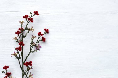 Kırmızı çiçekli arka plan için beyaz tahta dokusu