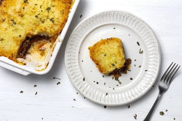 Traditional Homemade Shepherd Pie White Background Cottage Foot English Food — Stock Photo, Image