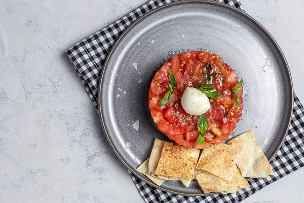 Ensalada Casera Tomate Carpaccio Con Mozzarella Aceite Oliva Albahaca Con — Foto de Stock