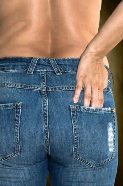 Woman with jeans topless — Stock Photo, Image