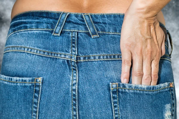 Woman with jeans topless — Stock Photo, Image