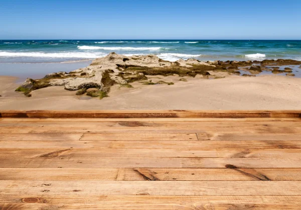 Mesa de madera con fondo y textura vacíos — Foto de Stock