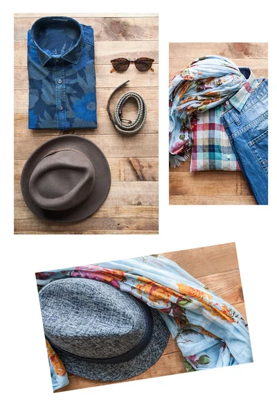 Colagem Conjunto de várias roupas e acessórios para homens — Fotografia de Stock