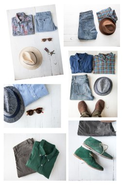 Çeşitli giysi ve aksesuarları kolaj kümesi erkekler için