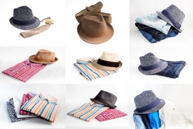 Çeşitli giysi ve aksesuarları kolaj kümesi izole erkekler için 