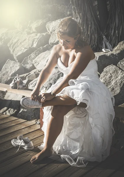 Bruiloft dag op zee — Stockfoto