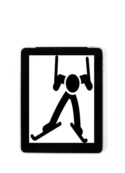 平板电脑的概念体育标志: 屏幕上的运动的迹象 — 图库照片