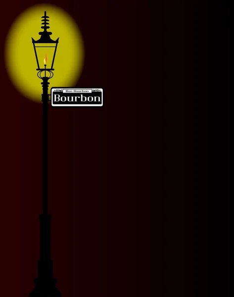 Señal de calle Bourbon Rue con lámpara — Vector de stock