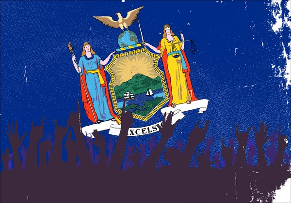 New York eyalet bayrağı seyirci ile — Stok Vektör