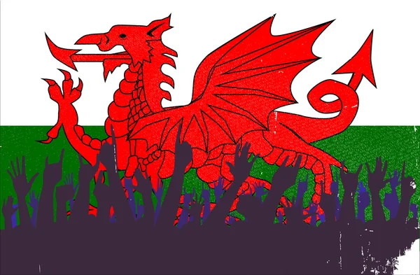 Bandiera gallese con pubblico — Vettoriale Stock