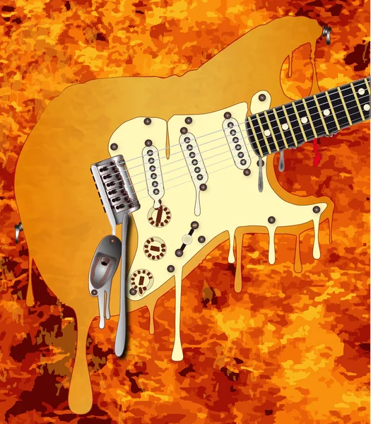 Flames Meleleh Gitar - Stok Vektor