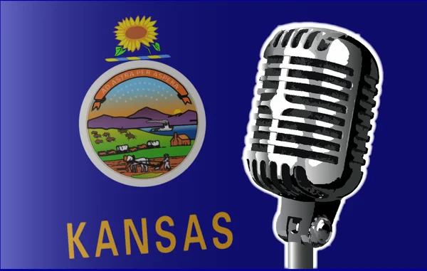 Kansas Flag And Microphone — Stock Vector