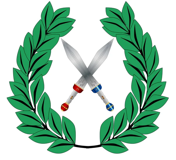 Krone aus Olivenblättern mit Schwertern — Stockvektor