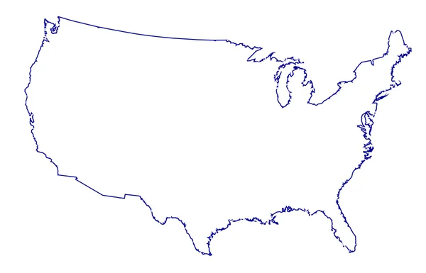 Obrys Thinline mapa USA — Stockový vektor