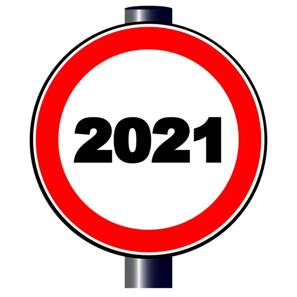 一个印有2021年标志的大型圆形红色交通标志 — 图库矢量图片