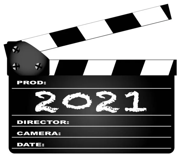 Film Typique Clapperboard Avec Légende 2021 Isolé Sur Blanc — Image vectorielle