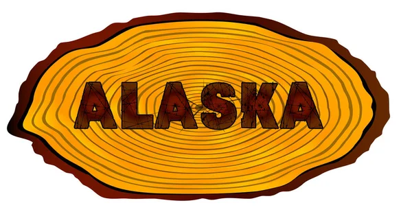 Beyaz Bir Arkaplan Üzerinde Alaska Sözcüğü Bulunan Testere Günlüğünün Bir — Stok Vektör