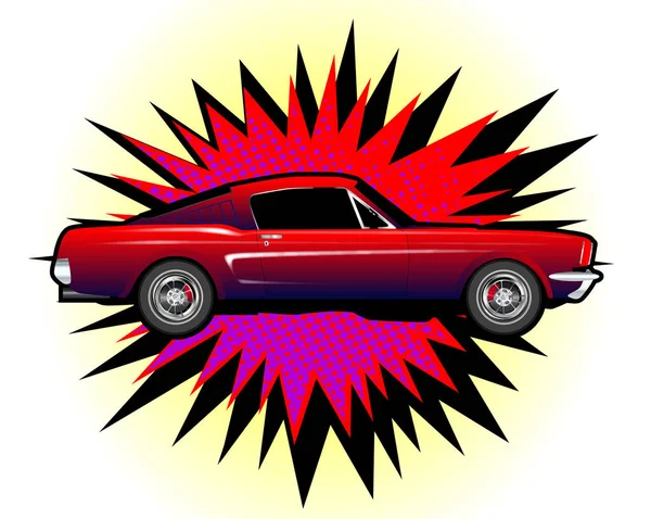 Ein Auto Cartoon Stil Mit Explosivem Motiv Auf Weißem Hintergrund — Stockvektor