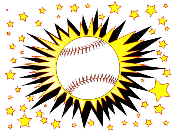 Baseball Explosivmotiv Cartoon Stil Mit Sternen Auf Weißem Hintergrund — Stockvektor