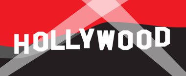 Arkaplan olarak renk arkaplanı ve projektörleri olan Hollywood harfi işareti