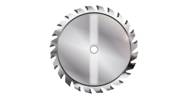 Tipik yuvarlak testere, beyaz bir zemin üzerinde çelikle serpilmiş bıçak.