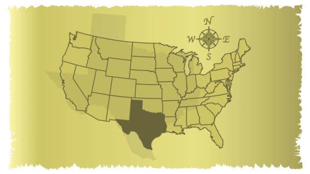 Mapa Dos Eua Dividido Mapas Estaduais Com Texas Sendo Aumentado — Vídeo de Stock