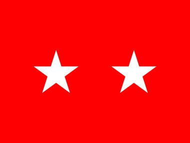 Kırmızı arka planda beliren bir çift beyaz yıldızın Birleşik Devletler Ordusu Tümgenerali bayrağı