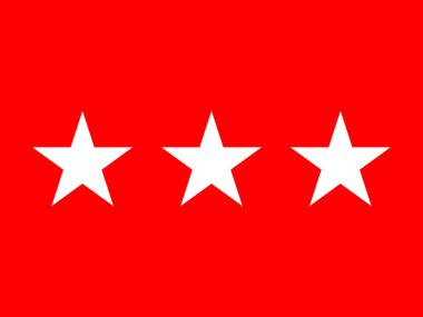 Kırmızı arka planda beliren beyaz yıldızlardan oluşan bir üçlünün Birleşik Devletler Ordusu Korgenerali bayrağı.