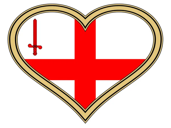 Steagul Londrei Anglia Intrat Într Inimă Aur Izolată — Vector de stoc