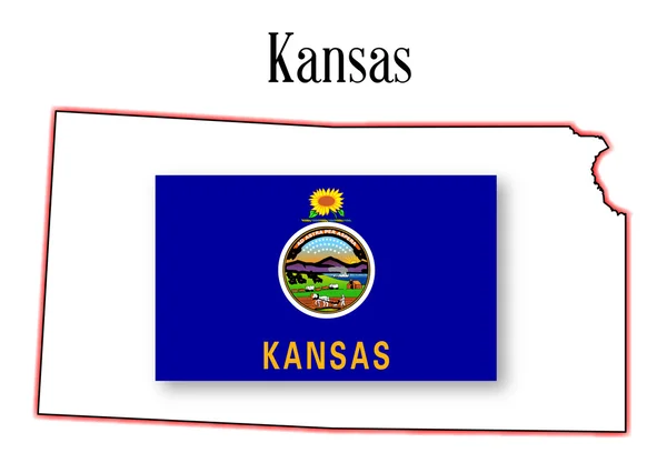 Mapa y Bandera del Estado de Kansas — Archivo Imágenes Vectoriales