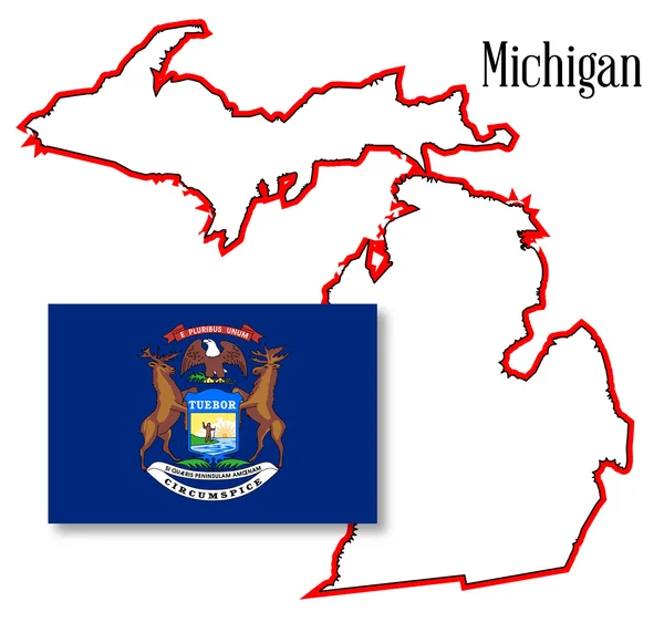 Michigan State kaart en vlag — Stockvector