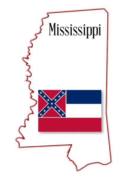 Carte et drapeau de l'État du Mississippi — Image vectorielle