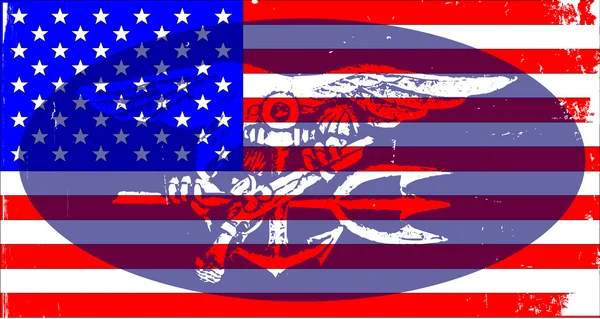 Insigne de sceau de la marine et drapeau américain — Image vectorielle