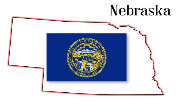 Mapa y Bandera del Estado de Nebraska — Vector de stock