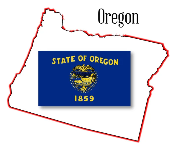 俄勒冈州地图和国旗 — 图库矢量图片