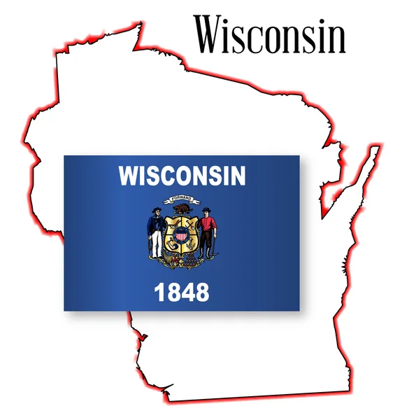 Térkép Wisconsin állam és a lobogó — Stock Vector