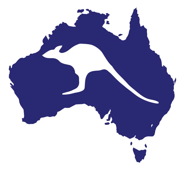 Australië kaart met Kangaroo silhouet — Stockvector