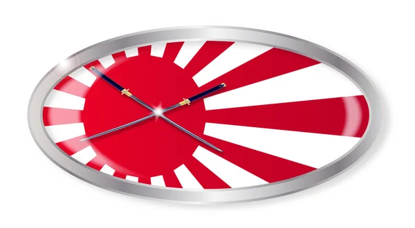 Botón Ovalado Bandera y Espadas Japonesas — Vector de stock